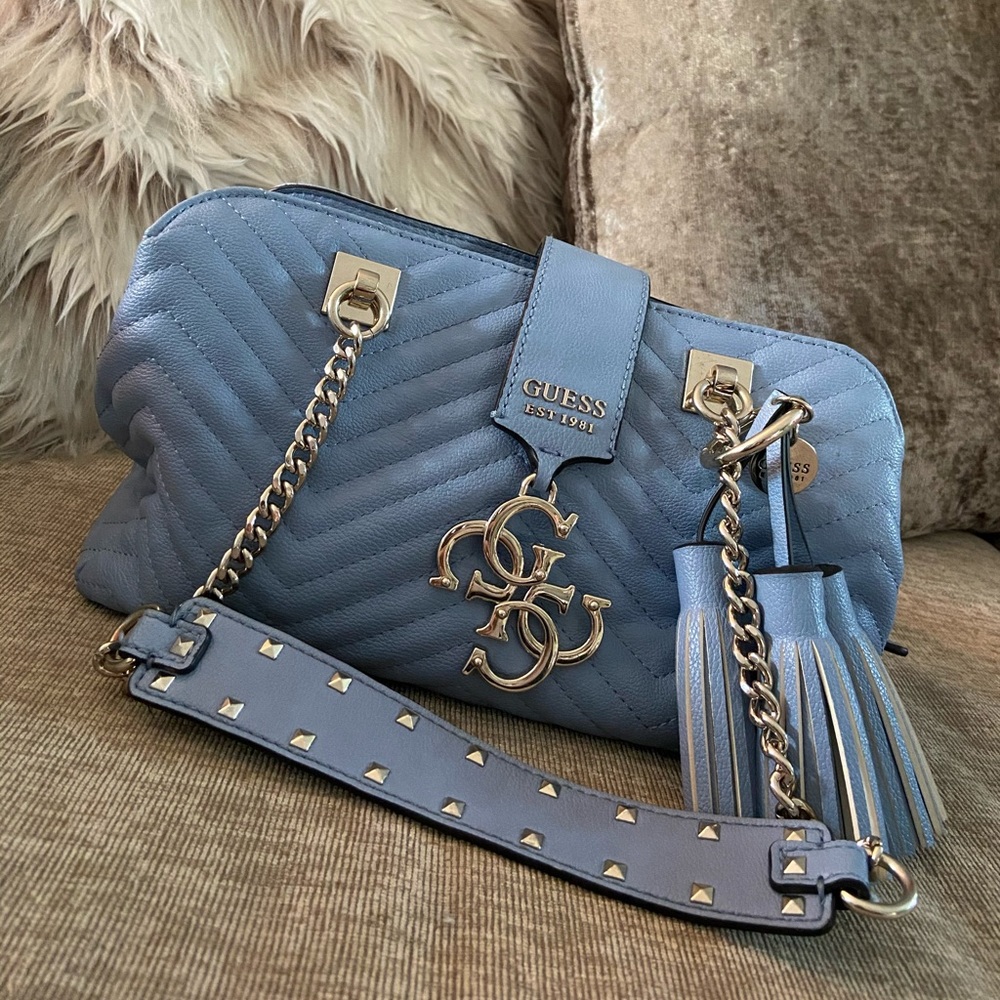 Guess Medium Size Baby Blue Studded Chain Purse